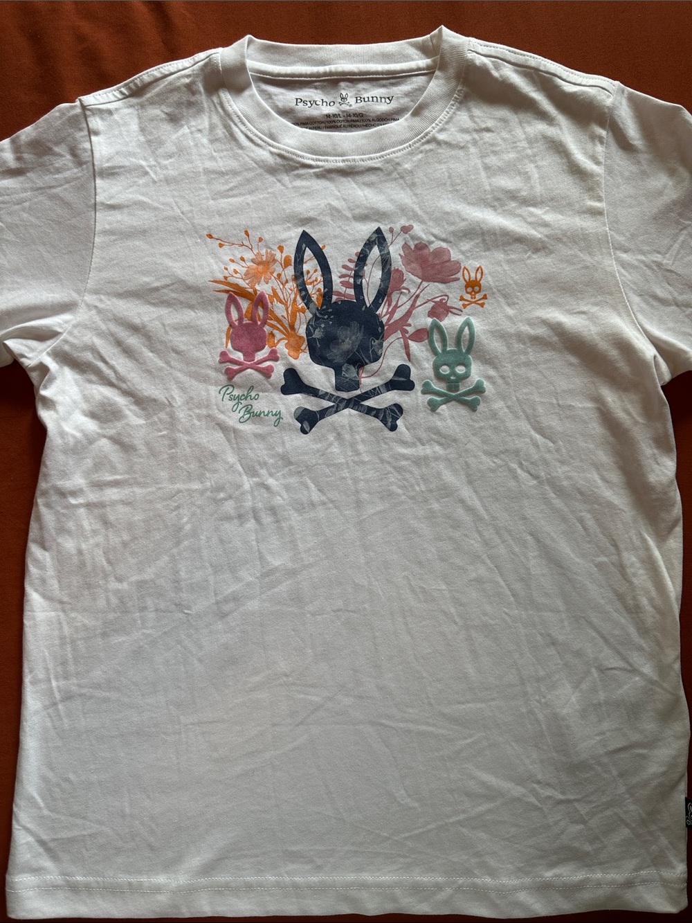 Psycho Bunny White Tee with Multicolor Bunny Skull Print